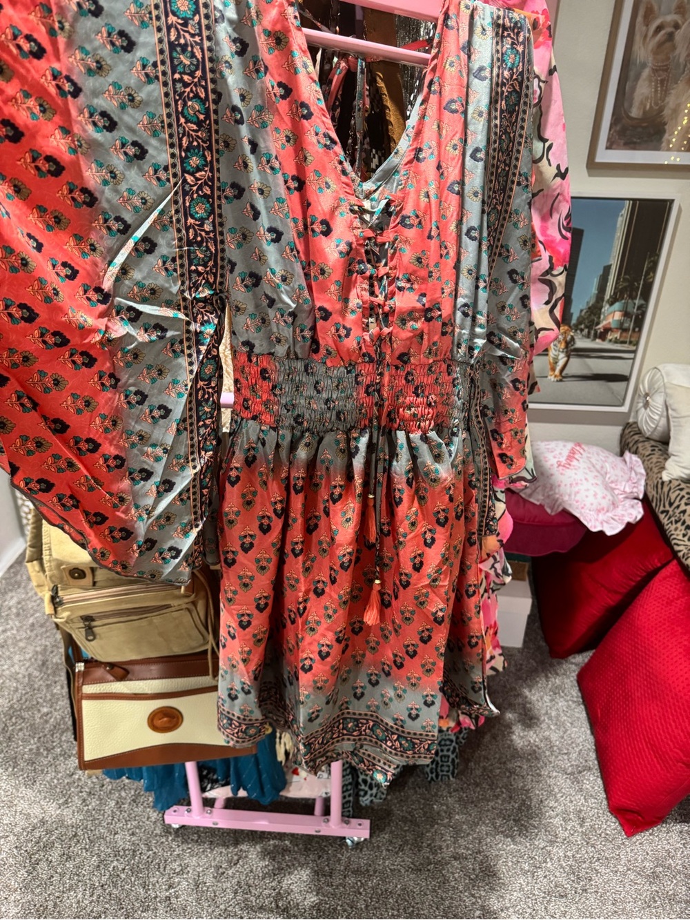 RAGA Coral and Teal Floral Midi Dress